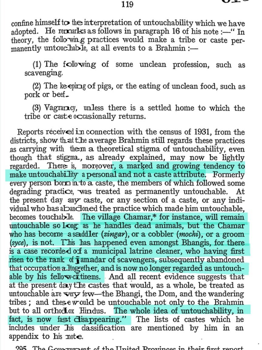 neha_laldas's tweet photo. It has always been projected that historically all depressed classes faced untouchability, they were discriminated, untouchability is a religion issue, caste issue etc!

BIG, FAT LIE!

Here are some key findings from "Lothian committee report (1932)", which was the basis of communal award & SC/ST reservation👇

1. Not all depressed classes were "untouchables"

2. "Untouchability" was related to unclean professions (scavenging), eating habits (beef/pork) or vagrancy

3. Untouchability was NOT permanent.
By changing profession, ppl were no longer considered untouchable!
E.g. if a person left handling dead animals, he was no longer considered untouchable

4. Therefore, within the same caste, there were touchables & untouchables.
E.g.
-In Chamar group, ~30% ppl were touchables!
-In Bhoksa group, 60% ppl were touchables

5. Thus, untouchability was becoming a personal attribute & NOT a caste attribute

6. Whole idea of untouchability was fast disappearing!

Remember, This was 1932!!