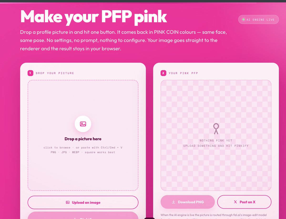 pinkcoinsolana's tweet photo. Spread the Pink message using our updated website, and pfp generator. Go PINK https://t.co/PjIuFv5U2m https://t.co/PONMOTnPsn