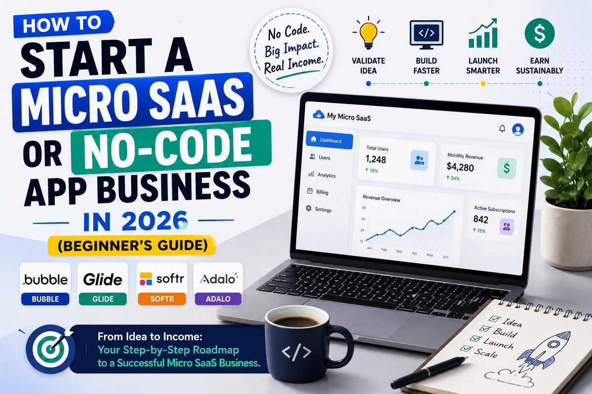 RemoteEarning's tweet photo. You don't need to code to build software people pay for.
No-code tools like Bubble and Glide let anyone build a simple app and charge monthly. Learn how to start a micro SaaS in 2026.
#NoCode #MicroSaaS #SideHustle #Bubble
👉 Read the full guide on https://t.co/z3xNR3u9hQ https://t.co/ByotnNwuBj