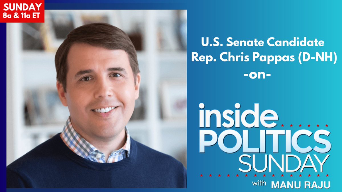 InsidePolitics's tweet photo. SUNDAY 8a & 11a ET: Is New Hampshire's Senate election a sleeper race? @mkraju goes one-on-one with Democratic Senate candidate Rep. Chris Pappas. #InsidePolitics @ChrisPappasNH https://t.co/VNi3wccpt3
