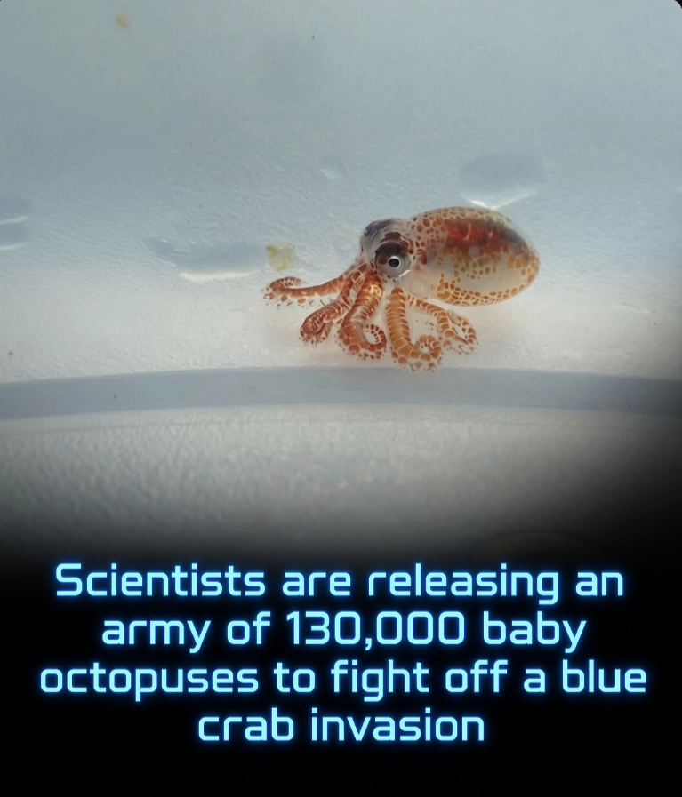 Rainmaker1973's tweet photo. Scientists have released 130,000 baby octopuses into the Adriatic Sea to fight a blue crab that is hurting the fish industry.

Italian researchers are trying to protect Mediterranean shellfish with a biological counterattack. They put a large group of young common octopuses into the Adriatic.

The target is the invasive Atlantic blue crab, an aggressive crustacean from North America. Warmer seas have helped its numbers boom. The crabs pry open local clams and mussels with strong claws.

The damage has already cost Italy’s fishing industry an estimated 200 million euros and hit aquaculture hard.

Researchers at the University of Bologna are using the octopus’s natural diet. The common octopus hunts crabs. In lab trials, a single 600-gram octopus overpowered a 400-gram blue crab. A full-grown octopus can eat up to four crabs a day.

The young octopuses were released off Cesenatico. The hope is that enough will survive to rebuild a native predator population and ease the crab surge. Only a fraction of the day-old animals are expected to reach adulthood. Scientists still think that may be enough to start a lasting check on the invasion.

[Tomma, G. (2026). Scientists just unleashed an army of 130,000 baby octopuses to fight off a blue crab invasion. Scientific American]