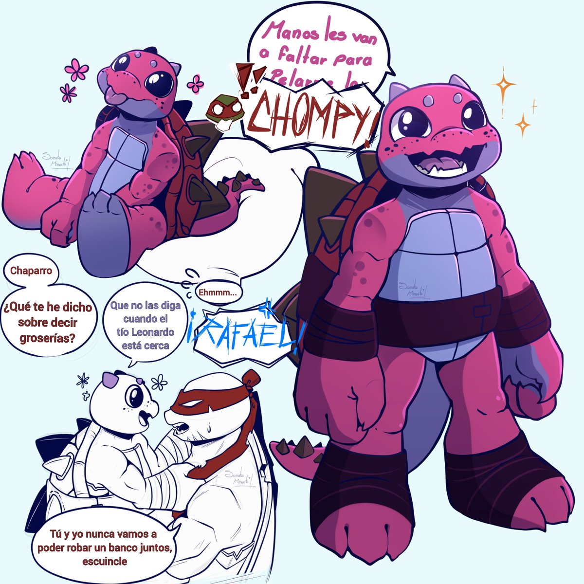 SonataMinueto's tweet photo. Y si Chompy mutara? 👀✨🐢
Rafa como figura paterna de Chompy, hmm~ siento que sería algo así 🤣✨
Criando un angelito que quiere ser un chico rudo como su papá 😇✨
#TMNT #TMNT2012 #TMNTRaph https://t.co/SxHjD5nTcm