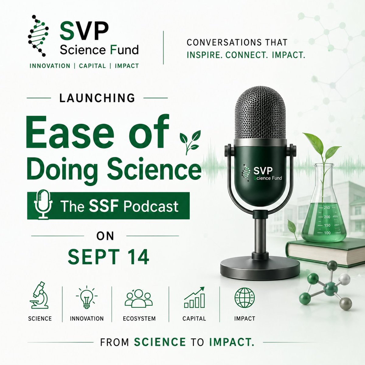 svpsciencefund's tweet photo. Launching: Ease of Doing Science - The SSF Podcast Series 🎙️ 

Join us for conversations with scientists, innovators, entrepreneurs, investors and ecosystem builders working to make science easier to pursue, translate and commercialize.

Launching September 14. Ease of Doing Science - The SSF Podcast Series 

@svpifsc @svpsciencefund #SSFInnovate #SSFPodcast #EaseofDoingScience