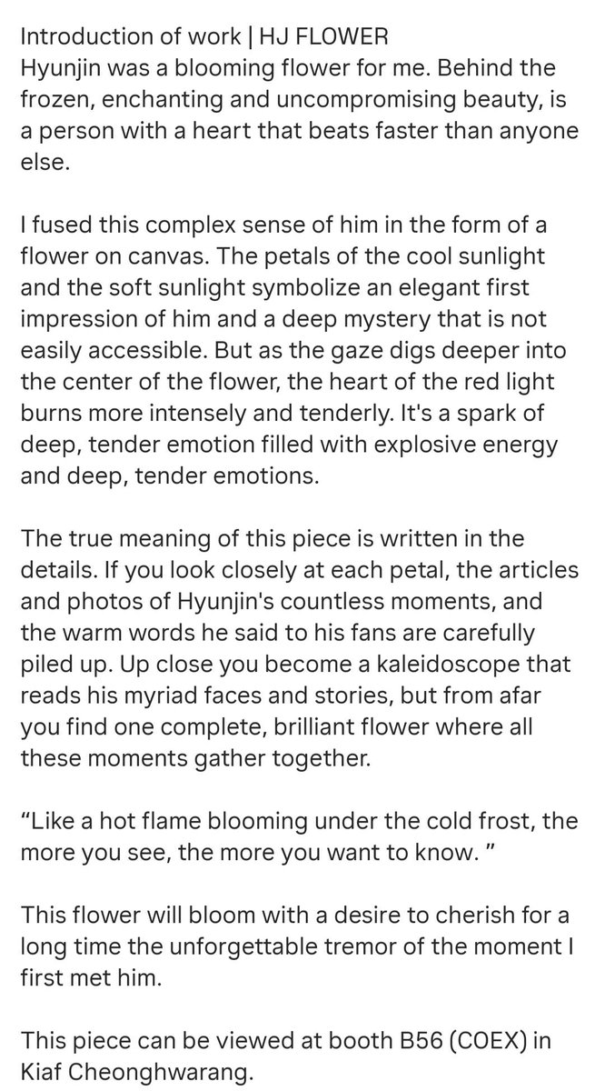HyunjinVir's tweet photo. Artist Kim Hyun-ju created “Neo-Flower 2613”an acrylic artwork inspired by #Hyunjin.

It incorporates photos, articles, and Hyunjin’s warm words to fans, carefully woven into the petals. It will be presented at KIAF SEOUL 2026, one of Korea’s major international art fairs.

#현진 https://t.co/h2kfCjH0tD