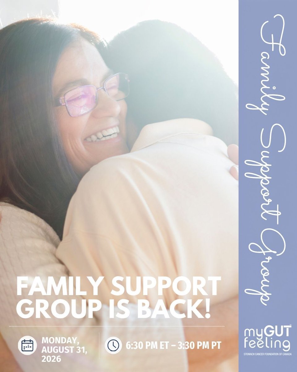 mygutfeelingca's tweet photo. Join us this Monday, August 31st, from 6:30 PM to 8:00 PM ET (3:30 PM to 5:00 PM PT) for our monthly Family Support Group.

Caregiving comes with unique hurdles, and you don't have to navigate them alone. Whether you're a spouse, sibling, child, or friend, this virtual gathering provides a safe, compassionate space to share experiences, gain practical guidance, and connect with others who truly understand the journey of supporting a loved one through gastric cancer.

Find connection and understanding when you need it most. 💙

👉 https://t.co/tUpln7WVIS 

#CaregiverSupport #GastricCancerAwareness #FamilySupport #CancerCaregivers #CommunityHealing