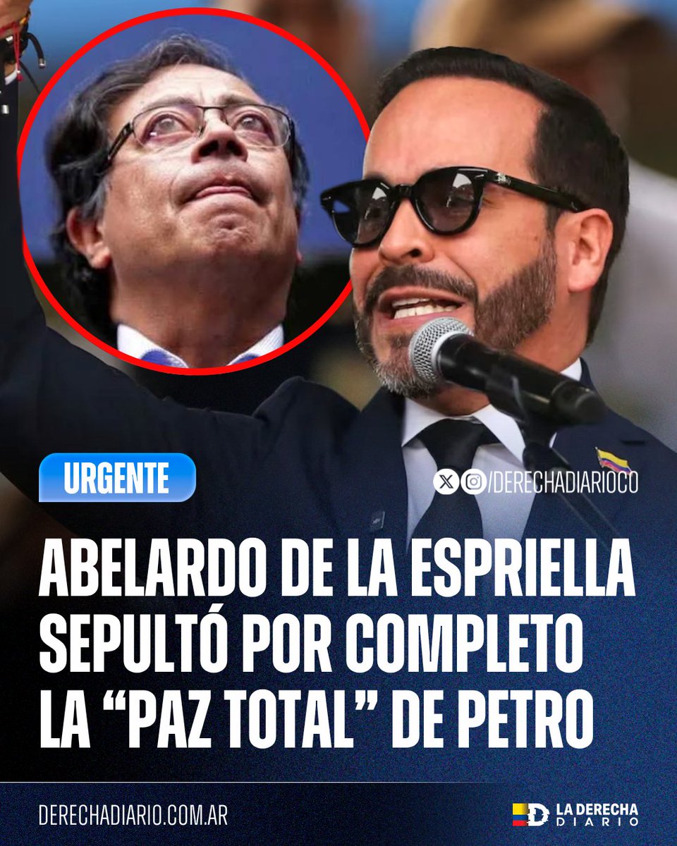 DerechaDiarioCO's tweet photo. 🚨🇨🇴 | URGENTE — ABELARDO SEPULTA POR COMPLETO LA FRACASADA “PAZ TOTAL” DE PETRO.

El presidente Abelardo De La Espriella firmó resoluciones que dan por terminadas las mesas de diálogo con disidencias ligadas a alias “Calarcá”, la CNEB vinculada a Comandos de la Frontera y las Autodefensas Conquistadores de la Sierra Nevada, por “ausencia de voluntad de paz”.

Abelardo también les quitó el reconocimiento a sus voceros, revocó a los delegados del Gobierno y, en el caso de “Los Pachenca”, reactivó de inmediato las órdenes de captura.