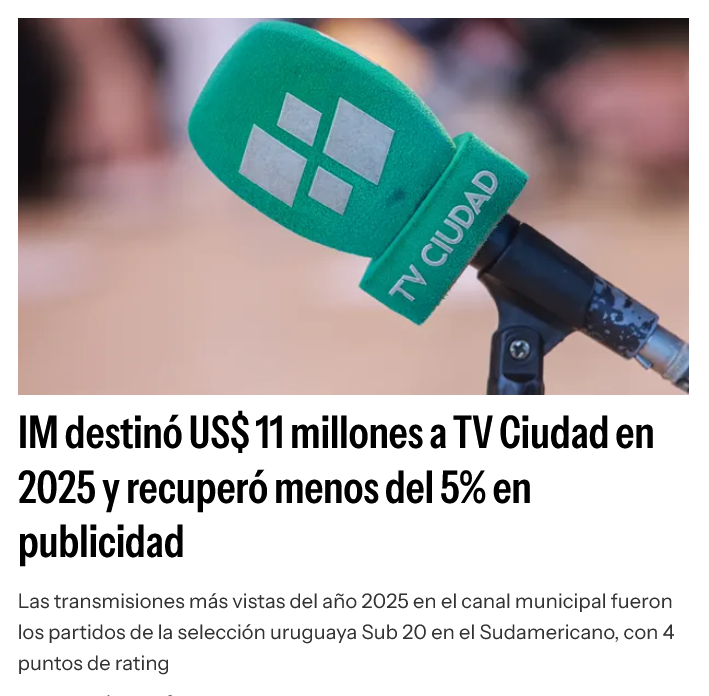 gusgomezgermano's tweet photo. Una noticia cierta y de interés público, pero con una premisa que conlleva a error:

✔️ ¿Un medio público como @TVCIUDADuy debe recuperar toda su inversión con publicidad oficial o privada y, sino, falló?
✔️ Sus logros, sus objetivos y su propia existencia ¿están en función del retorno publicitario que logren?
✔️ Tomen nota: los mismos críticos de los medios públicos rechazan que puedan tener publicidad
✔️ Y señalan a @canal5uruguay de "competencia desleal" porque obtuvo sí obtuvo retorno a su inversión para transmitir el Mundial

¿Entonces? 🤔