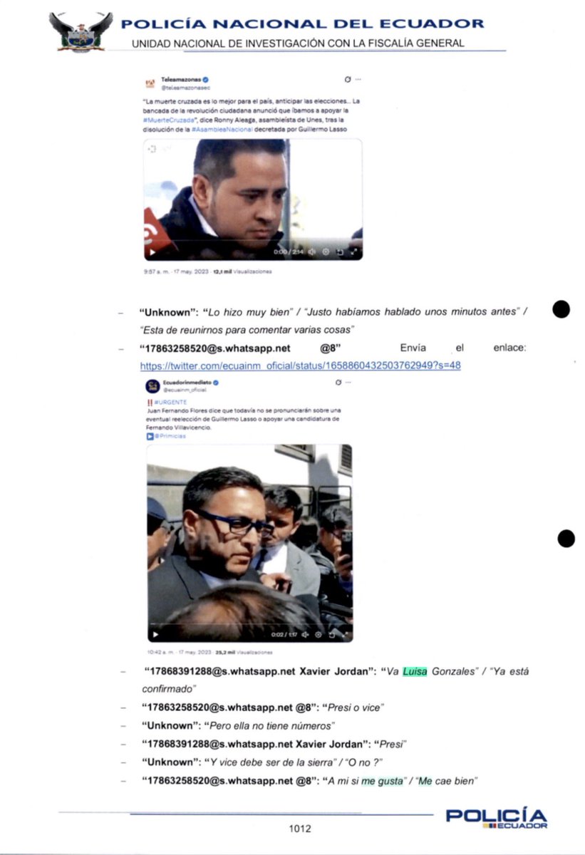 TamiaVillavice1's tweet photo. En el mismo grupo el 17 de mayo de 2023.
XJ: “Va Luisa González / Está confirmado”
Christiansen: “A mí sí me gusta / Me cae bien” 

Y faltan los chats directos con el prófugo, donde Christiansen le dice “presidente”. https://t.co/1nybFiGFiG