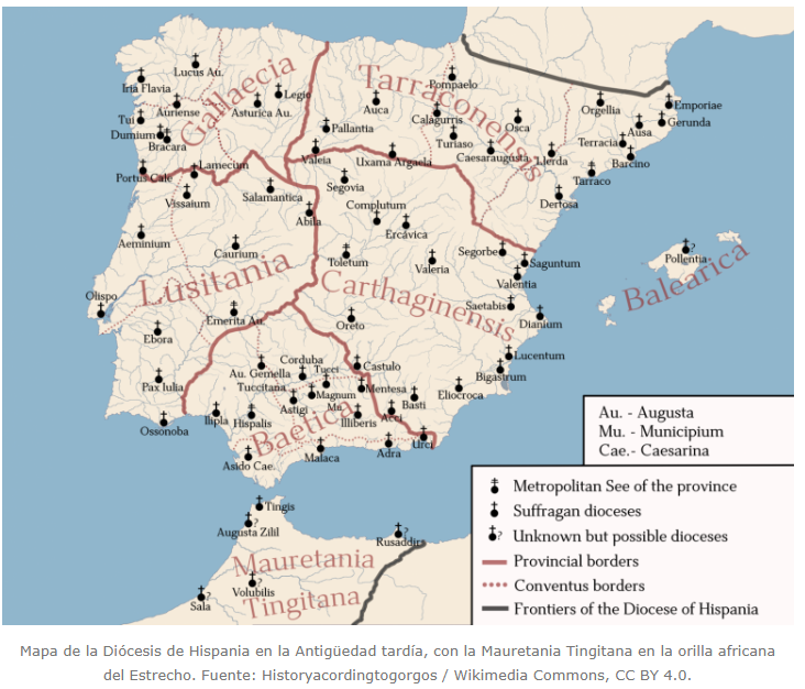 Thesaurarius's tweet photo. Mapa de la Diócesis de Hispania.
Siglo III.
Gobernaba y administraba 5 provincias, entre ellas, la Mauretania Tingitana (norte actual Marruecos). La sede de gobierno era Emerita Augusta (Mérida, capital de la Lusitania).

La M. Tingitana tenía 5 sedes episcopales urbanas. https://t.co/07kgv5q9vo