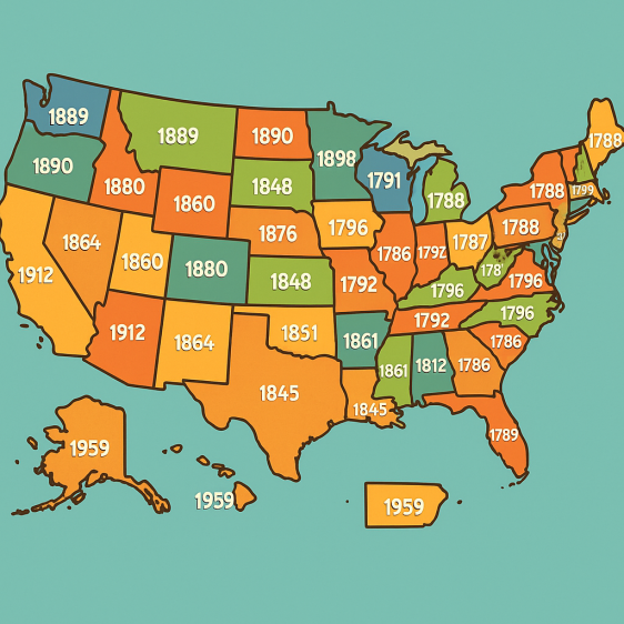 GeneratedAtlas's tweet photo. When did each U.S. state achieve statehood? According to AI (Note to non-Americans this map has many errors)

Model: Unknown https://t.co/v1mXMgbgdu