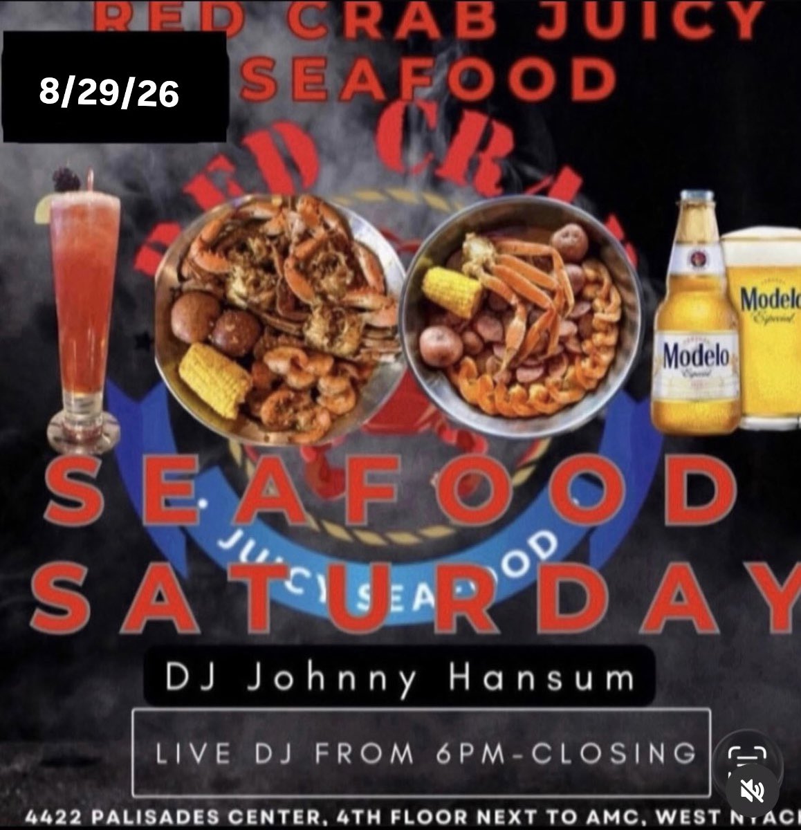 DJJOHNNYHANSUM's tweet photo. Today #SeafoodSaturdays 
 @redcrabwestnyack 4422 Palisades Center📍WEST NYACK (4th Floor In The Mall, Next To AMC Theatre) 
6pm-Closing Sports On Tv Screens, Food &amp; Drink Specials On Deck FREE ENTRY‼️ #PullUp 🔥🔥 https://t.co/7jAdgz2ZUU