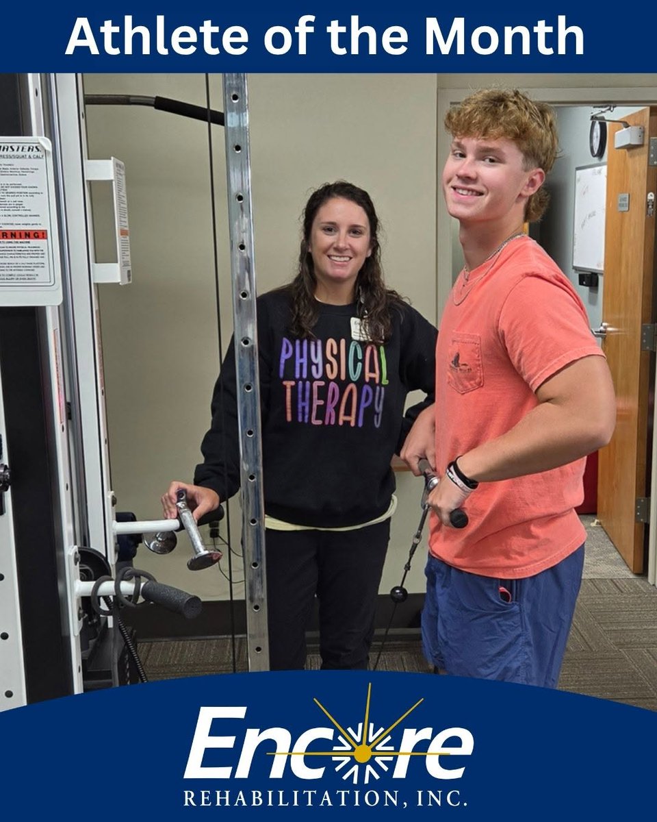 Encore_Rehab's tweet photo. Tommy John surgery may have put JT Moreno on the sidelines, but it certainly hasn’t slowed down his drive!

We are excited to recognize JT as Athlete of the Month for #EncoreRehab Andalusia! We are proud of your recovery!

#EncoreSportsMedicine
#PhysicalTherapy
#TommyJohn https://t.co/Uq1cPiG1uj