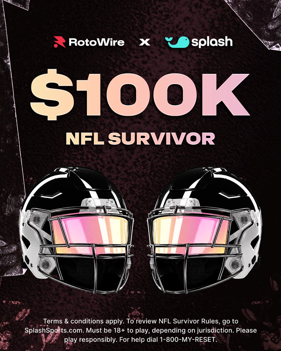 RotoWire's tweet photo. Get in on two @splashsports  Survivor Contests with massive prizes 👀 

🏈 $100K NFL Survivor - $15 
🏈 $50K TD Survivor - $25

Join the action: https://t.co/94UDLpgJ9K https://t.co/HzFJbU5vjf
