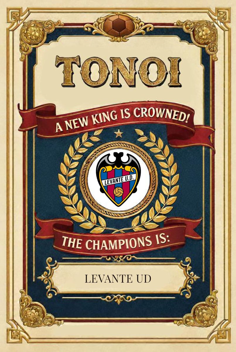 ToNOI_oficial's tweet photo. EL LEVANTE SE PROCLAMA CAMPEÓN NO OFICIAL DE INGLATERRA
Por primera vez en su historia, el conjunto granota se convierte en campeón del #ToNOI y se coloca el 391° en la clasificación (1V-2D) https://t.co/0OLa4F1U6Q