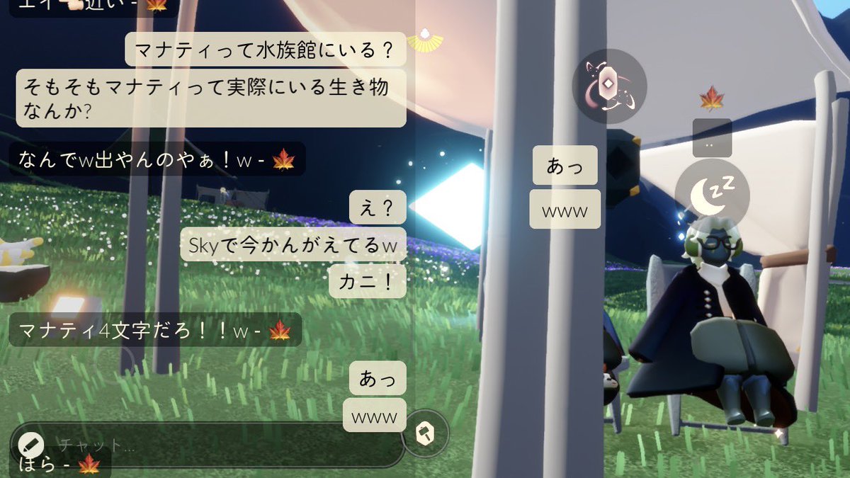 Sena_sky07's tweet photo. フレの嫌いなもの当てゲームしたら
ただ私がアホなだけでワロタꉂꉂ(ˊᗜˋ*)

ヒント:３文字って言われて
　　　「マナティ」・「カニ」を答える私(ﾟﾛﾟ)

#Sky星を紡ぐ子ども達 https://t.co/RYjlBkisLq
