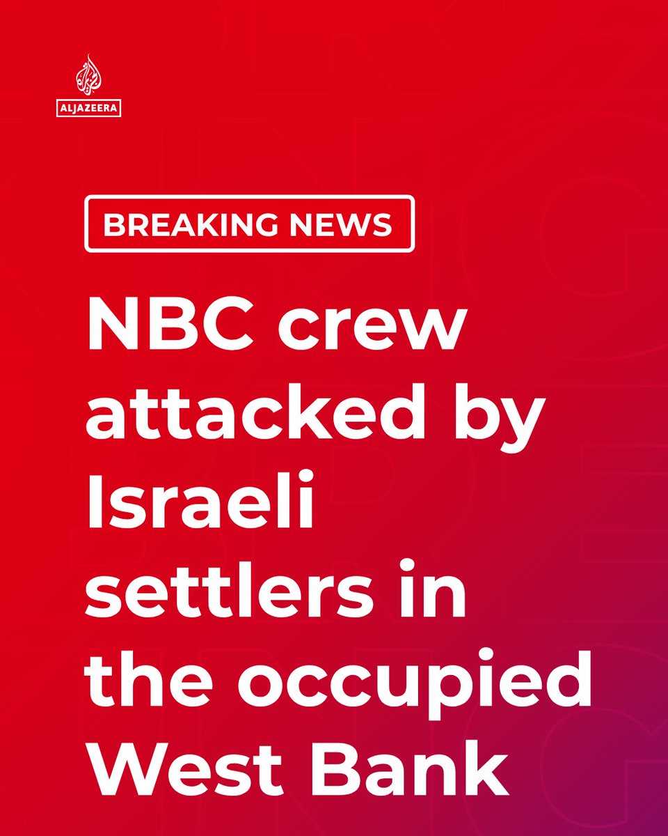 AJENews's tweet photo. BREAKING: Crew from the US NBC network came under a violent attack by dozens of settlers in Jalud, south of Nablus, according to Al Jazeera local sources.

🔴 More on https://t.co/OwhgaIH6vP https://t.co/4Ed2DKH2Ax