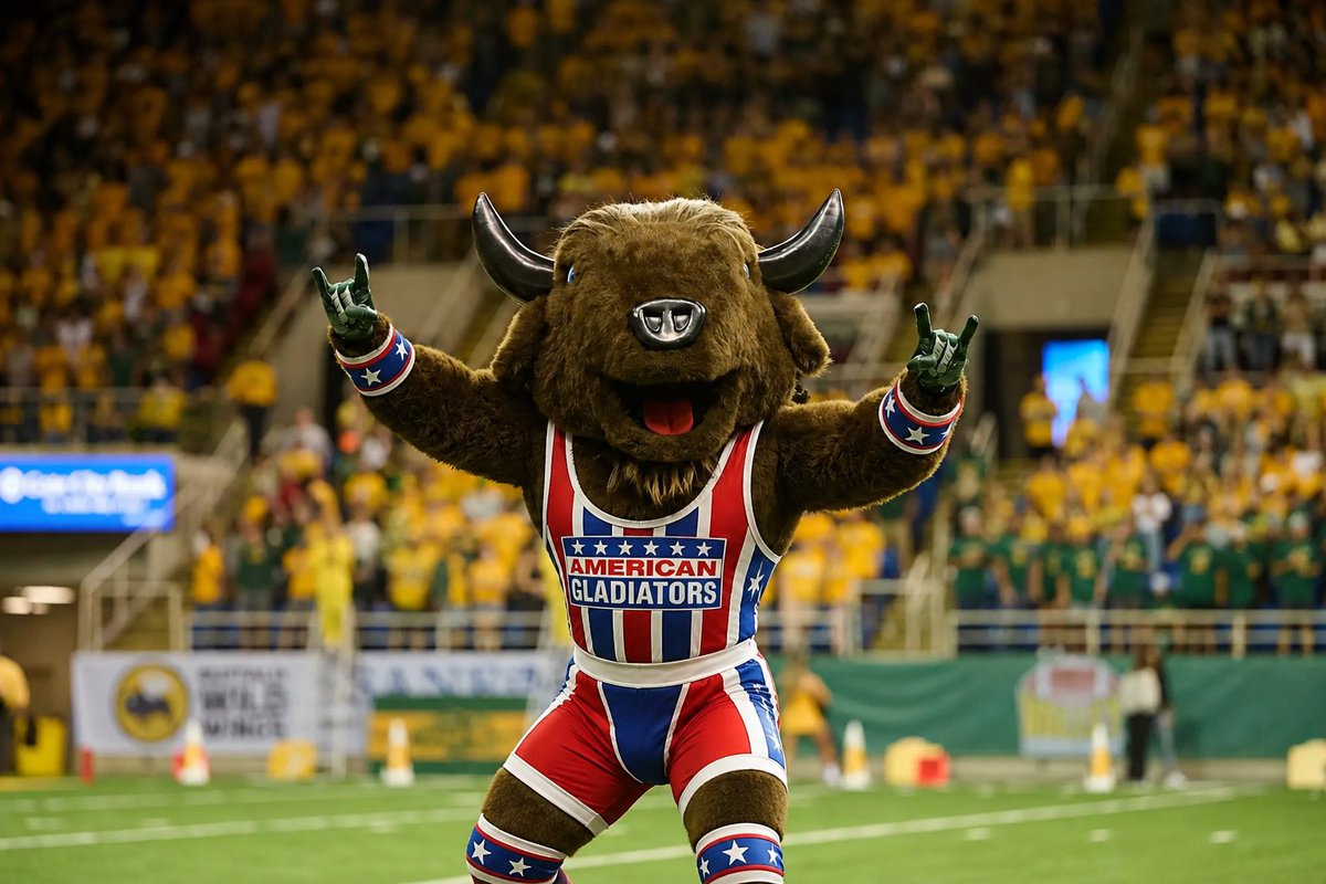 Swany8's tweet photo. Iโm just saying, when Bison have a huge defensive play today, letโs bring back the American Gladiators theme song! I know @SwanyND & @HotMicWDAY agree! #CodeGreen https://t.co/Bu6SXV9EG2