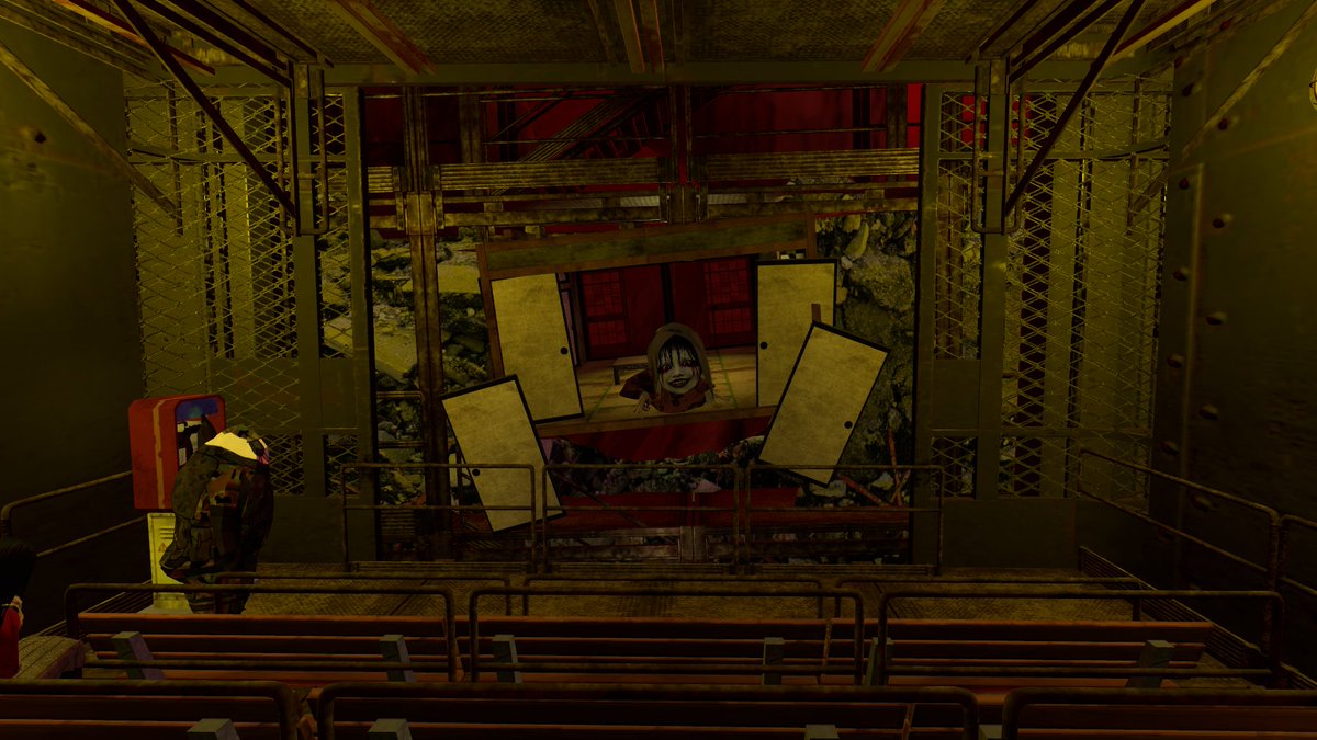n4rGm5DmrVXXz6I's tweet photo. SIREN異界エレベータ（異界脱出集会2026跡地）
NAKADARARIRI
--
やみいま遊園へようこそ！
血赤色の空、寂れた遊園地。ここに暮らす者たちが、何やらぶつぶつとつぶやいている。身の毛もよだつ、絶叫必至の10分間のエレベーター型アトラクションを体験しよう。
#VRChat_world紹介 #VRChat #VRC https://t.co/qm5fYKOpBH