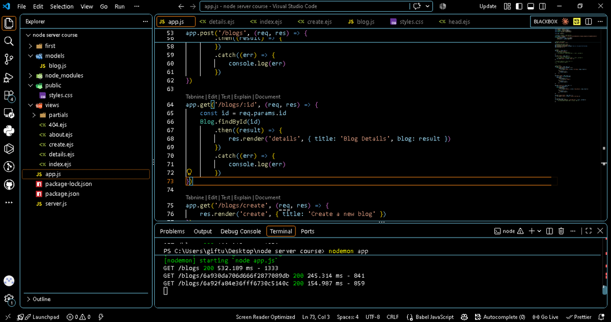 Gift_udofiah's tweet photo. Spent most of my day today learning GET, POST and DELETE requests and how to use MongoDB as a database.
#coding #BackendDevelopment https://t.co/fuXrsRIchM