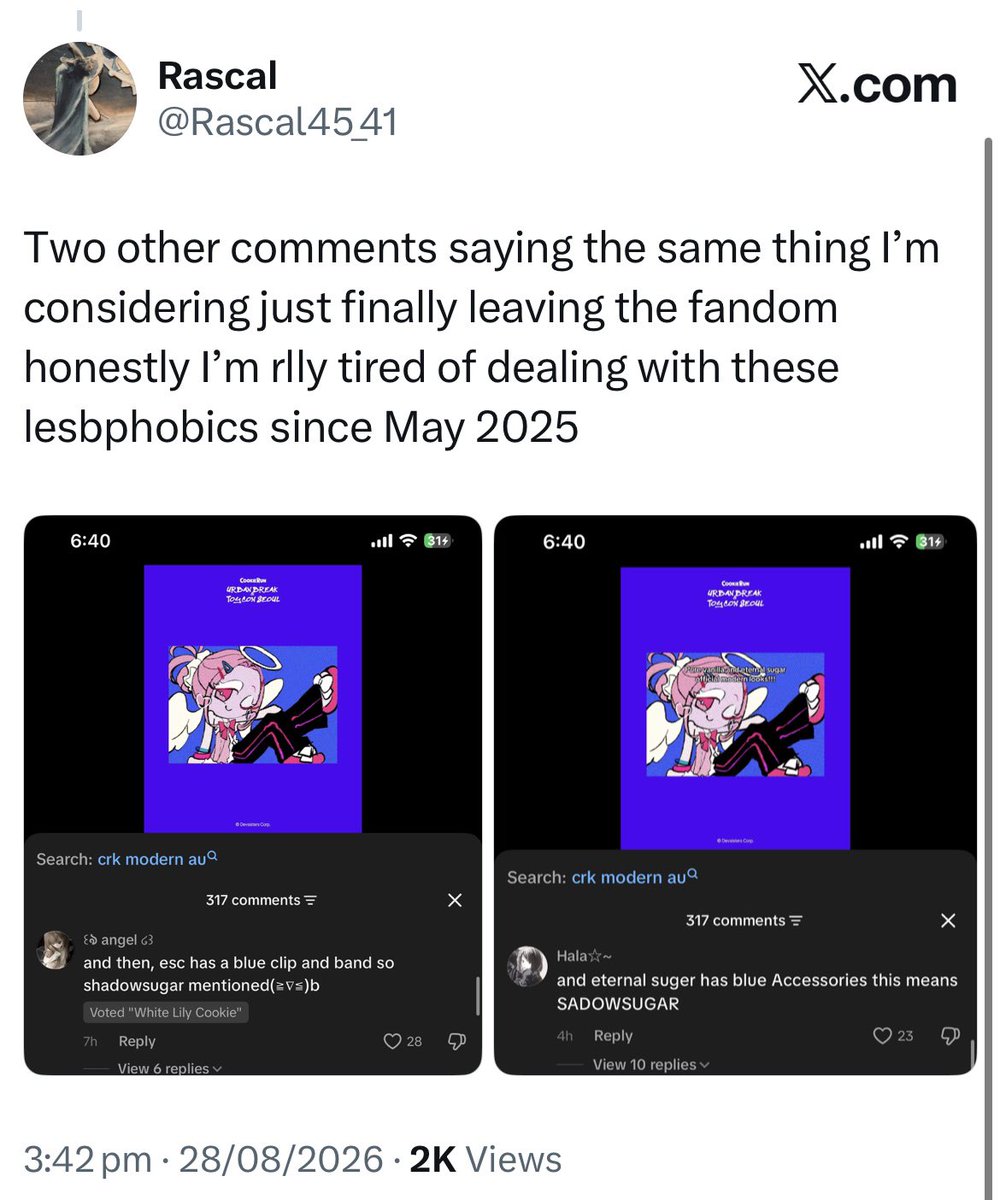 TanoshiBoo's tweet photo. Imagine unironically being troubled by guileless people getting silly and excited about colors matching their favorite cartoon cookie couple

This is has to be one of the most stupidly insignificant nonissues ever https://t.co/diigyAbM7P