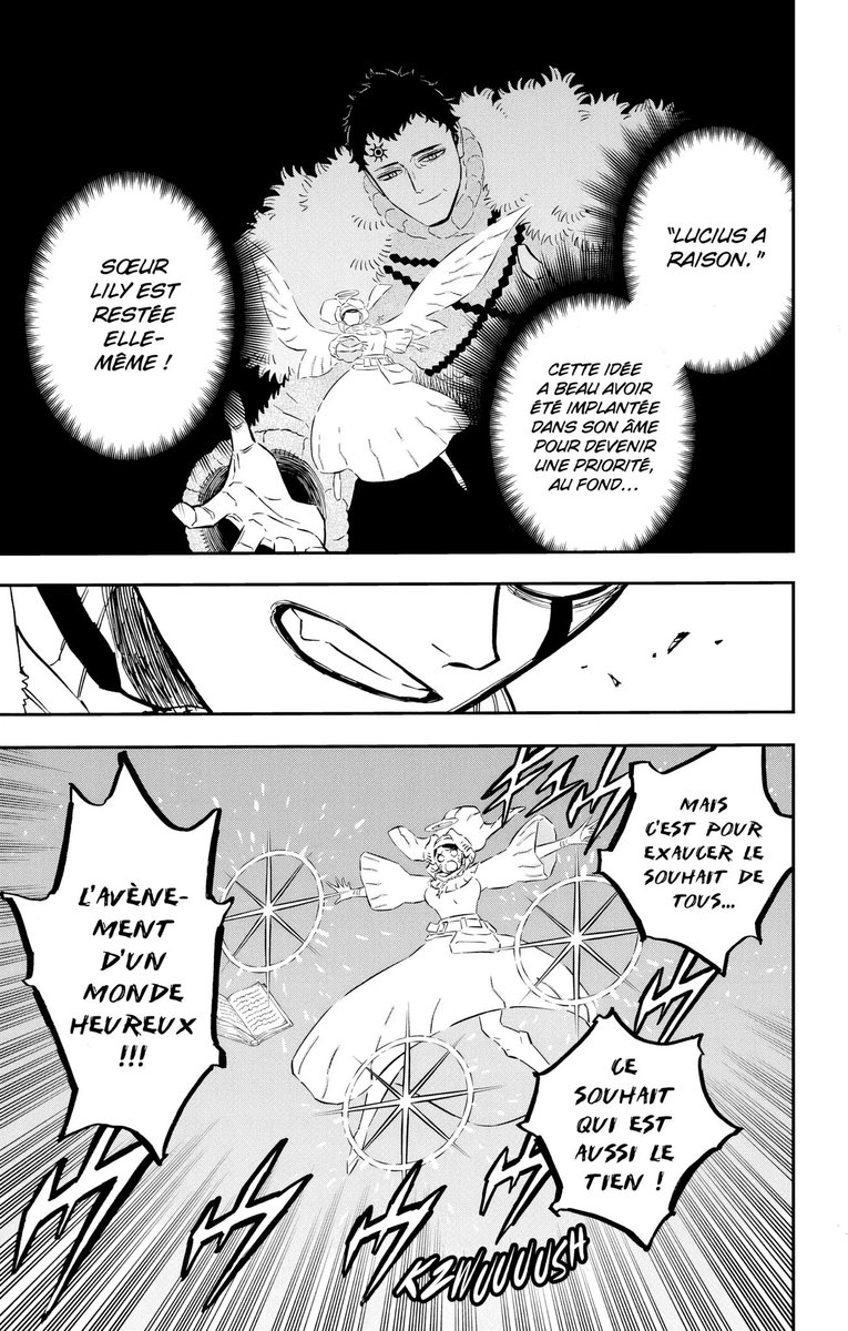BCloverActuFR's tweet photo. ‼️ SPOIL BLACK CLOVER #BCSpoilers ‼️

L’une des choses les plus CRUELLES avec les PALADINS de LUCIUS, c’est que ce n’est même pas un véritable LAVAGE DE CERVEAU.

C’est simplement l’idée que LUCIUS A RAISON qui prime sur tout le reste. SŒUR LILY est donc restée elle-même, ses SOUVENIRS et son AFFECTION envers ASTA sont toujours présents.

Imaginez donc l’horreur pour LILY : être consciente de ses sentiments envers son petit frère, ne pas vouloir lui faire de mal… tout en étant convaincu qu’elle doit le tuer pour "L’avènement d’un monde heureux".

LITTÉRALEMENT L’ENFER