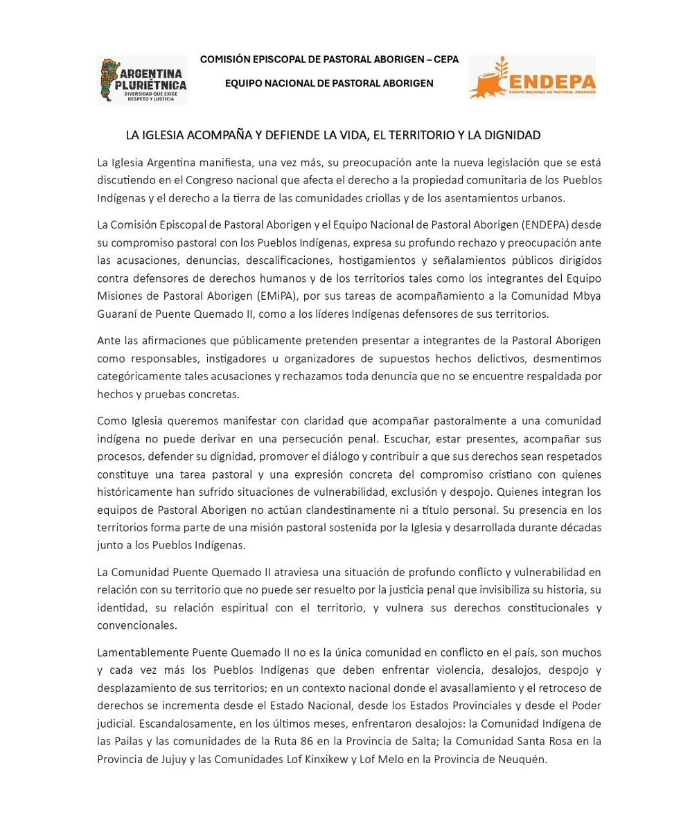 ENDEPANACIONAL's tweet photo. LA IGLESIA ACOMPAÑA Y DEFIENDE LA VIDA, EL TERRITORIO Y LA DIGNIDAD
#ArgentinaPluriétnica
#Diversidad #Respeto #Justicia #PueblosIndígenas #ENDEPA
https://t.co/MNj42eEYH2 https://t.co/ybxPubz0tA