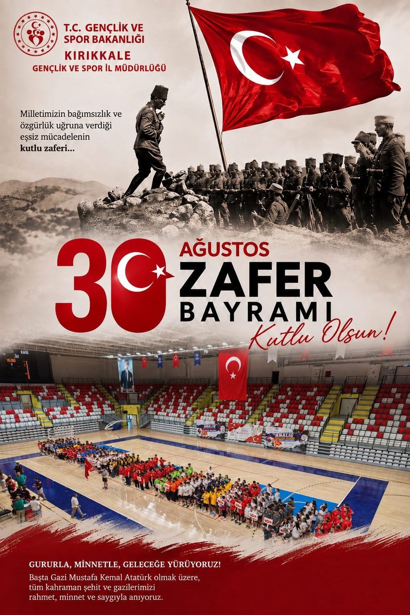 GSB_Kirikkale's tweet photo. 🇹🇷 30 AĞUSTOS ZAFER BAYRAMIMIZ KUTLU OLSUN! 🇹🇷
Bir milletin yeniden doğuşunun, bağımsızlık ve özgürlük sevdasının tarihe altın harflerle yazıldığı gün…
30 Ağustos 1922; inancın, cesaretin, fedakârlığın ve vatan sevgisinin zaferle taçlandığı büyük bir dönüm noktasıdır. 🇹🇷 https://t.co/UX85o7UKDl