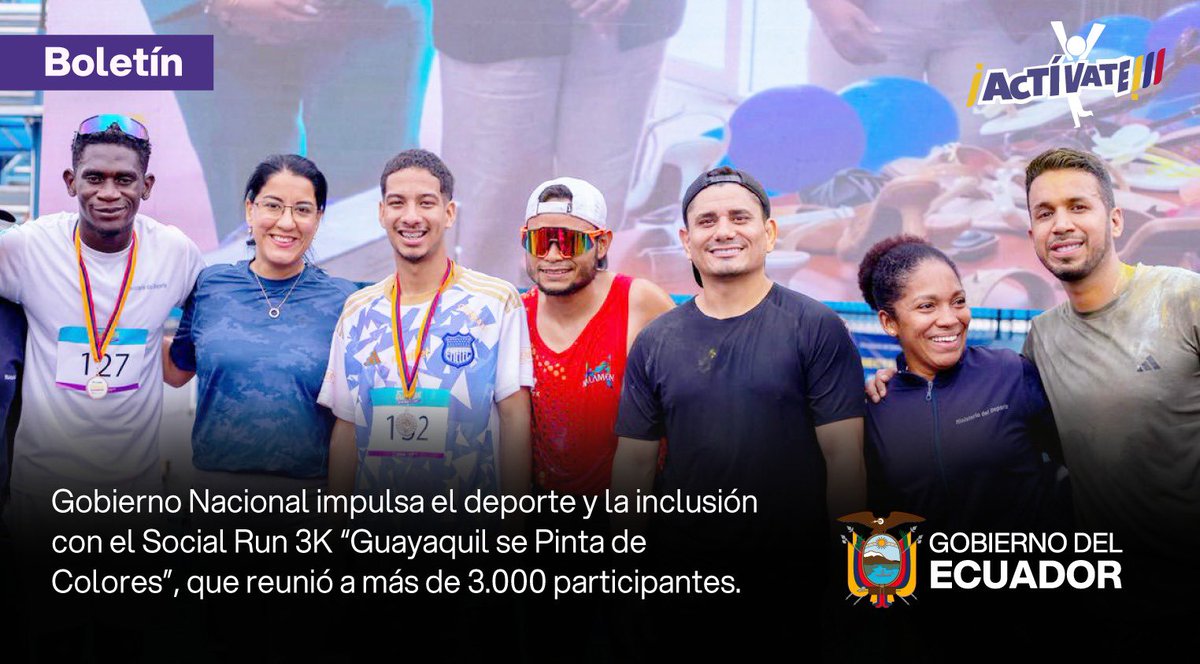 Educacion_Ec's tweet photo. 📰 [BOLETÍN] Más de 3.000 estudiantes, docentes, familias y ciudadanos participaron en el Social Run 3K “Guayaquil se Pinta de Colores”, una iniciativa impulsada por el Ministerio de Educación, Deporte y Cultura para promover la actividad física, los estilos de vida saludables, la inclusión y la convivencia comunitaria.

🔎 Conoce más ➡️ https://t.co/9NXSlpAo0P