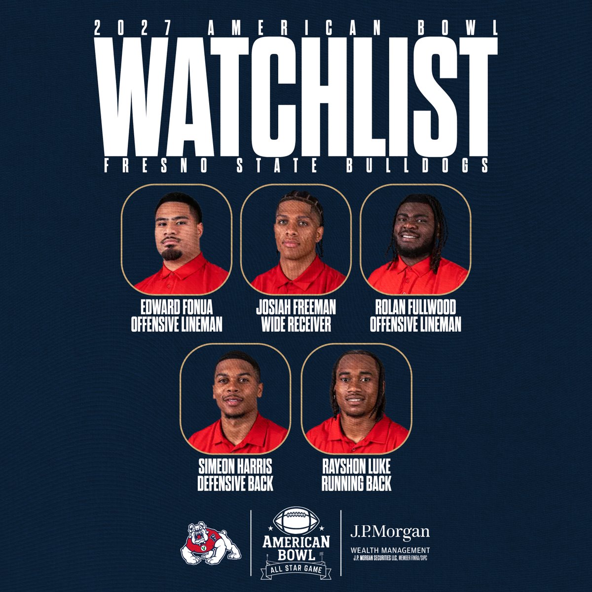 TheAmericanBowl's tweet photo. Congratulations to the NFL Draft-eligible seniors at @FresnoStateFB on making the American Bowl Top 1000 Preseason Watchlist!
#CSUFootball
#TheAmericanBowl 🇺🇸
#PreseasonWatchlist
#NFLDraft https://t.co/YhfwvQMYwz