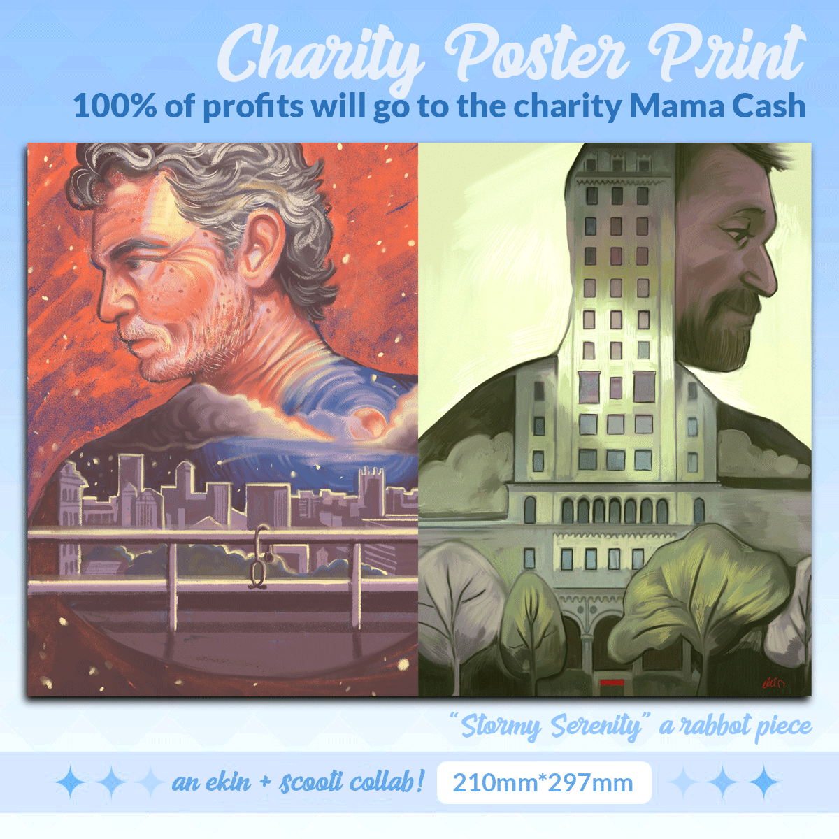 910cts's tweet photo. Surprise collab alert! 🚨 Ekin's beautiful Robby inspired me to paint a Jack to make it rabbot <3 We named it "Stormy Serenity" and made it available as a poster print, with all profits going to the charity Mama Cash 🐻💖🐰 all infos below ⬇️ https://t.co/GbCNwiGf3l