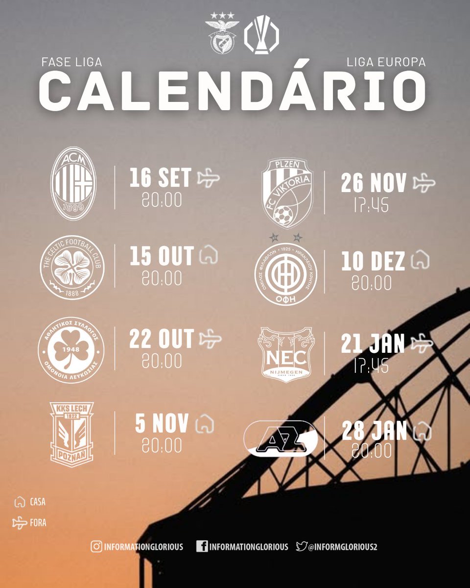 InformGlorious2's tweet photo. 🦅📆 Fase de liga da Liga Europa 2026/27. https://t.co/xLEdIKSZtM