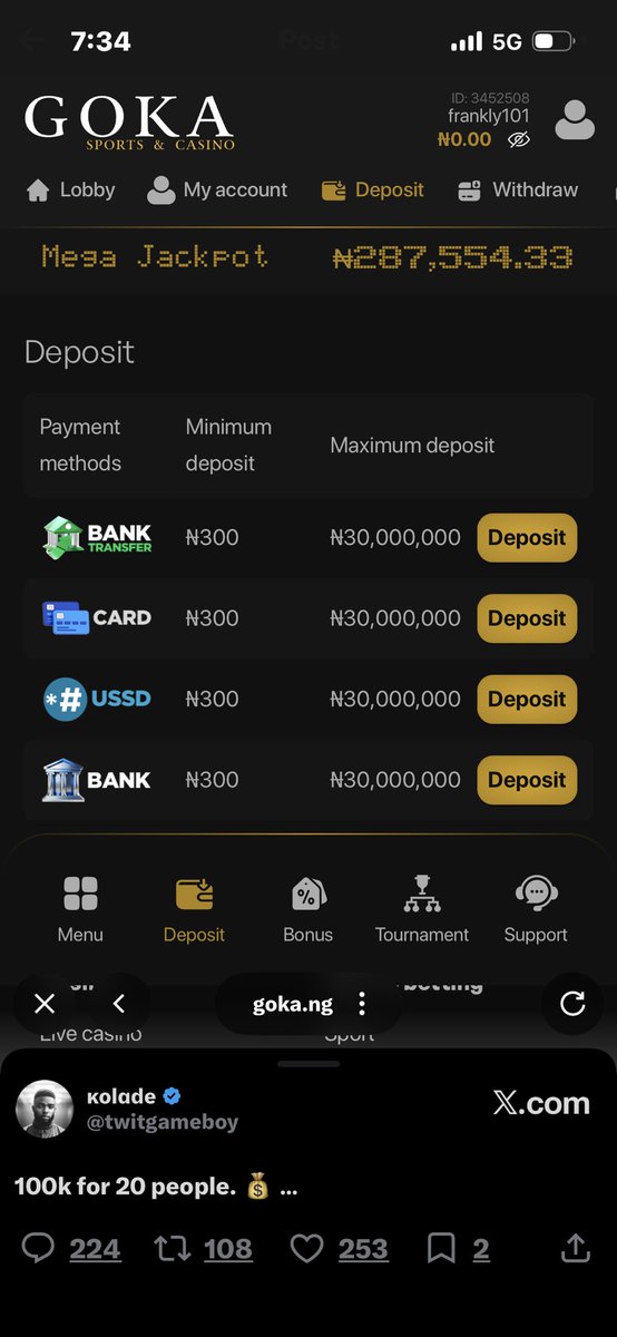 oshomah_1's tweet photo. @twitgameboy @twitgameboy I don register I have tried all deposits option not working https://t.co/noPa9zv89N