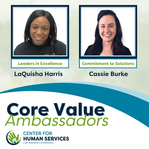 CHSMissouri's tweet photo. Each month, Center for Human Services - Recognition Committee celebrates a set of team members that are nominated by their peers for exemplifying one of our four core values! 🌟 

Congratulations, LaQuisha and Cassie for being our Core Value Ambassadors! 💚 https://t.co/ub0ebCYmLh