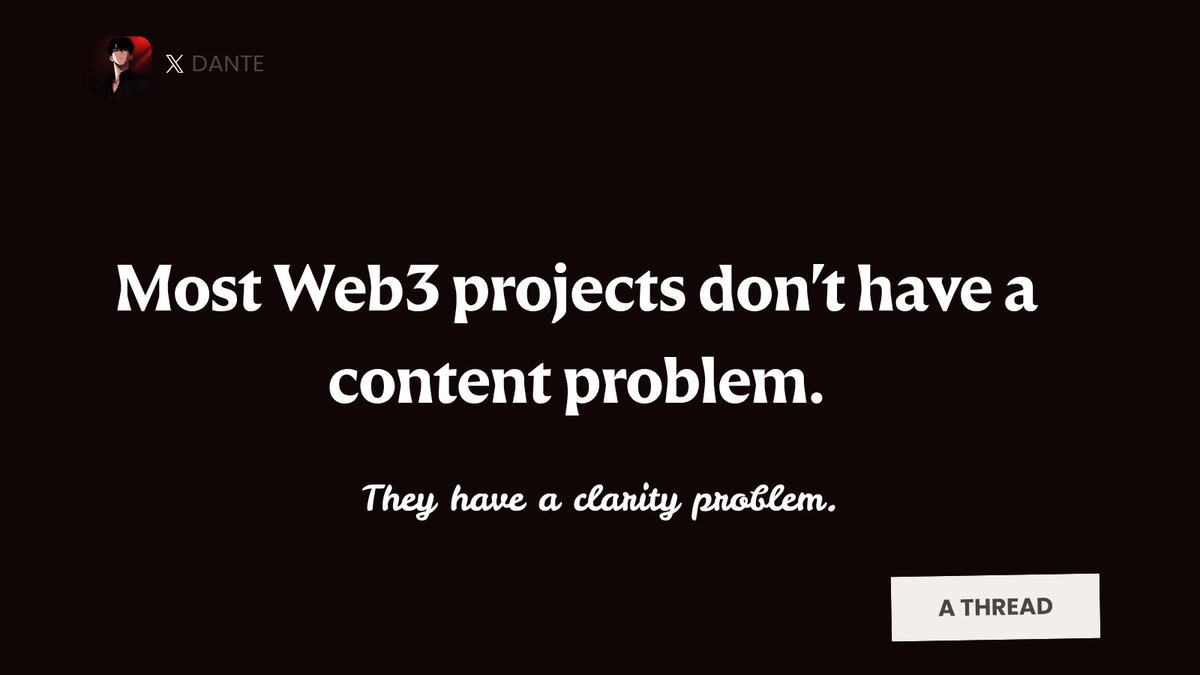Dante_visual's tweet photo. One thing I’m starting to notice while learning about Web3:

A lot of projects don't have a content problem.

They have a clarity problem.

They create content consistently, but people still struggle to understand what they do, who they're for, or why they should care.

⤵️🧵 https://t.co/kAUgijDhu2