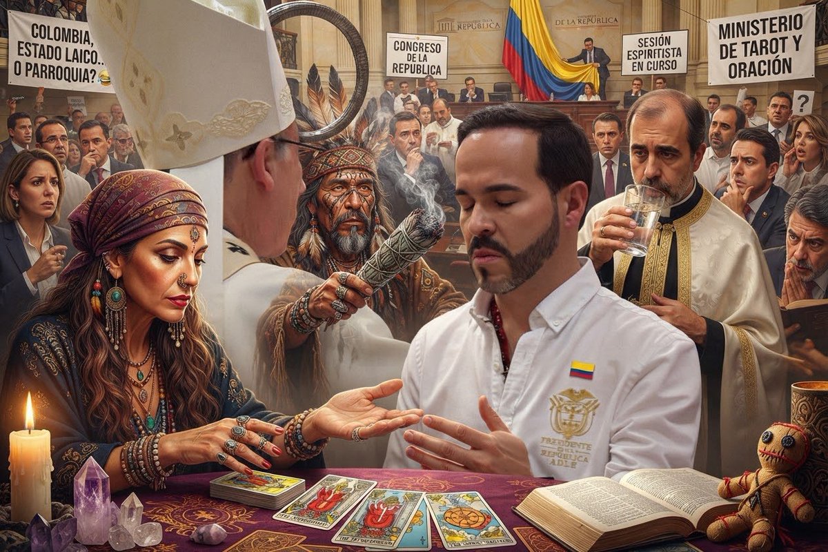 caronarvaezof's tweet photo. @ABDELAESPRIELLA pasó de ateo a agnóstico y de ahí a católico devoto: ahora parece que Dios tiene que aparecer hasta en el Consejo de Ministros. 😂 Solo falta que antes de aprobar una ley consulten el Evangelio, el Corán, la Torá y, de paso, el tarot. Se le olvida un pequeño detalle al nuevo presidente: Colombia es un Estado laico, no una parroquia con presupuesto nacional.