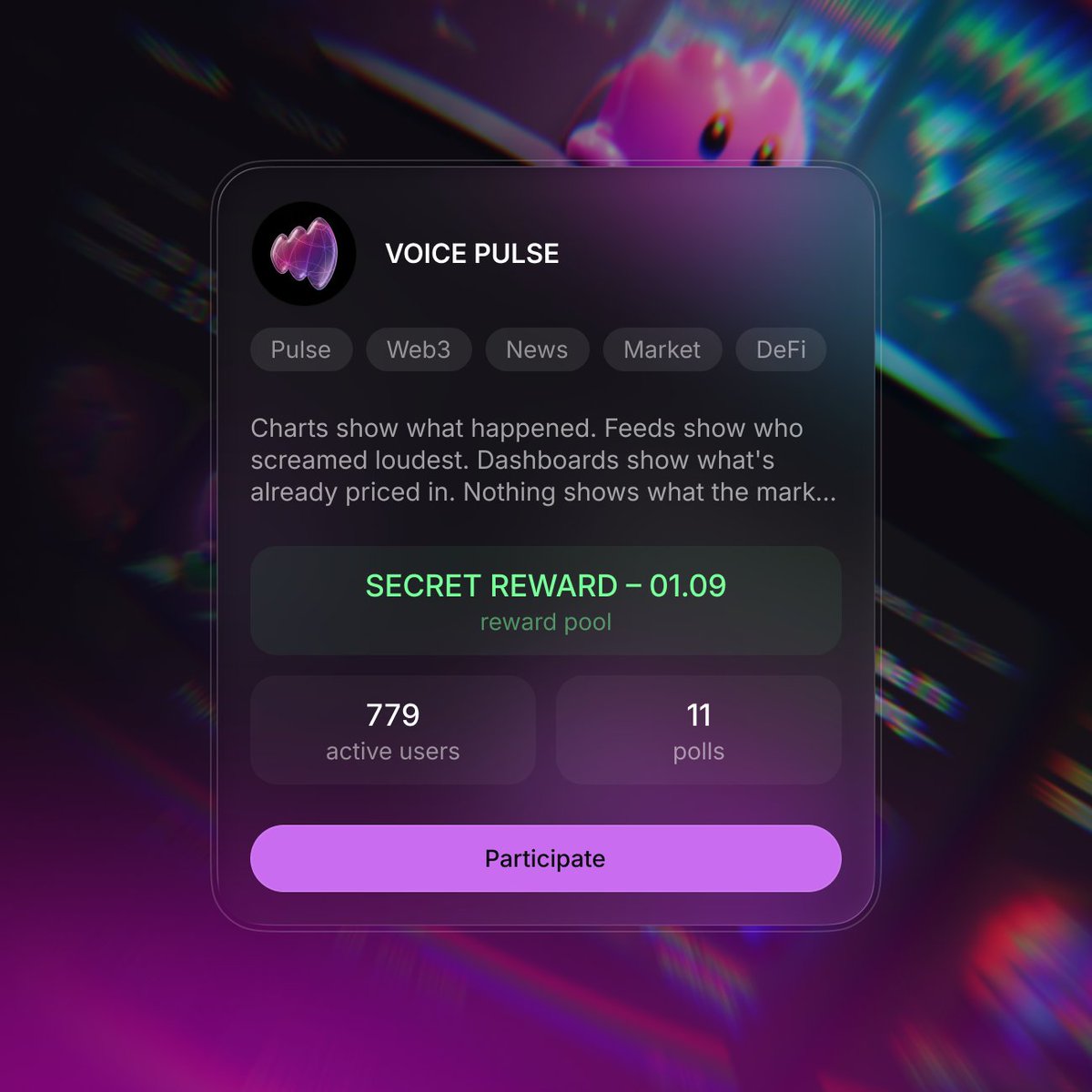 voicecc's tweet photo. have you noticed the secret reward yet?

VOICE Pulse is live → every vote you make is quietly stacking toward it

what it is drops 01.09

779 already in
11 polls waiting

vote here: https://t.co/m1iXMFzMPE https://t.co/dthsjAdutj