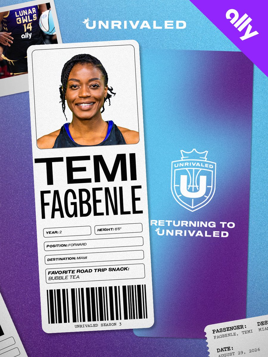 Unrivaledwbb's tweet photo. Temi Fagbenle is Unrivaled 👑
Presented by @Ally https://t.co/egpvFO2y4Z