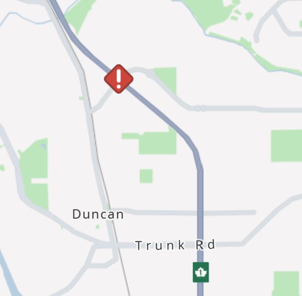 DriveBC's tweet photo. ⚠️UPDATE #BCHwy1 - Vehicle incident at Beverly Road. Northbound left lane has reopened. Right lane remains blocked. Expect delays. #DuncanBC #VanIsle
ℹ️For more info: https://t.co/q3QofhP0HD https://t.co/lCmyHybwzt