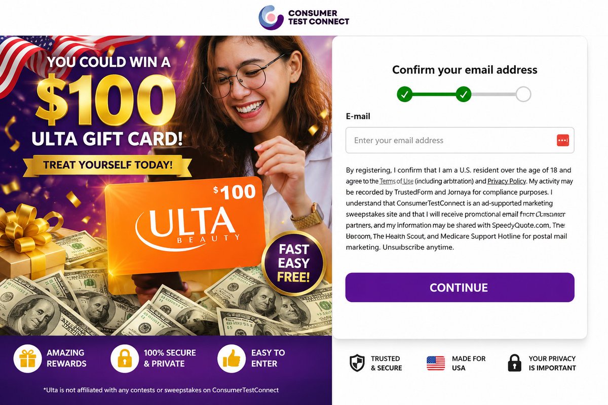 JeanettePEl91's tweet photo. 🇺🇸 USA REWARD ALERT! 🎁✨

💜 Want a chance to win a $100 Ulta Beauty Gift Card?
👉 Enter Now: https://t.co/MAdYbOcSyV

✅ Quick &amp; Easy Entry
🎁 $100 Ulta Gift Card

#Ulta #UltaBeauty #GiftCard #Giveaway #USA #Rewards #FreeGift #BeautyLovers #Sweepstakes #Win100 https://t.co/QfPxWT2pbb