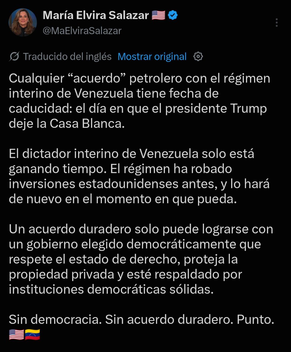 hackervnzl's tweet photo. Me parece realista y coherente lo que dice  @MaElviraSalazar https://t.co/gkelbdemt3