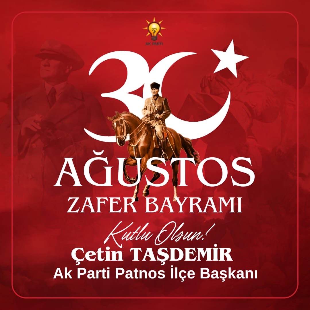 Akpartipatnos04's tweet photo. 30 Ağustos Zafer Bayramımız kutlu olsun. 🇹🇷

Başta Gazi Mustafa Kemal Atatürk olmak üzere, istiklal mücadelemizin tüm kahramanlarını rahmet, minnet ve şükranla anıyorum.

Nice 30 Ağustoslara, nice zaferlere! 🇹🇷 https://t.co/ezksEsrwTG