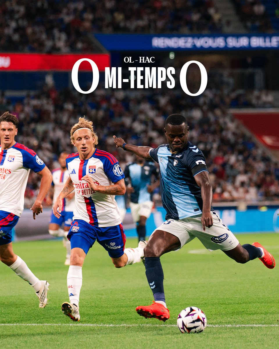 HAC_Foot's tweet photo. 𝗣𝗮𝘂𝘀𝗲 ⏸️

Le HAC, costaud, tient bon devant l'OL et a pris confiance au fil de cette première période. 

Si Tolisso a manqué l'immanquable (13e) et Boudache trouvé le poteau (14e), Ndiaye a lui aussi touché le montant (26e) et les Ciel&amp;Marine ont beaucoup tenté !

#OLHAC https://t.co/iRyrXuoqFe