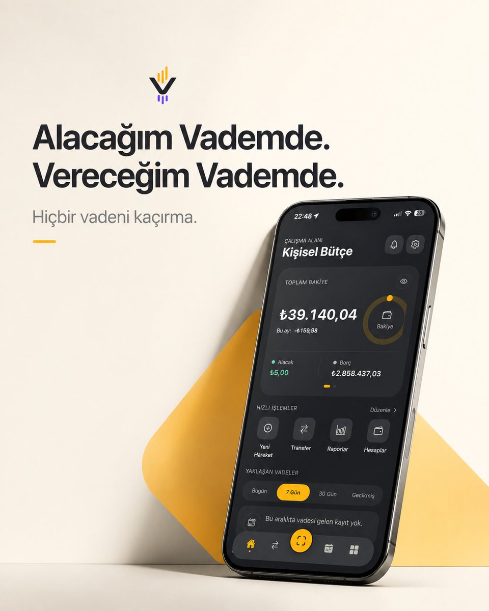 Vademde's tweet photo. Alacağım Vademde.
Vereceğim Vademde.
Borçların, alacakların ve yaklaşan vadelerin tek yerde.

Hiçbir vadeni kaçırma.

Vademde şimdi App Store’da.
 https://t.co/MtsPfsGyen https://t.co/DPKoPrEFQZ