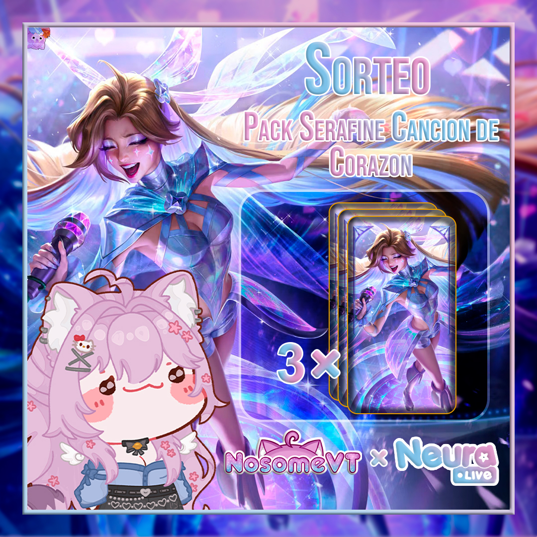 NosomeVT's tweet photo. 🌺¡SORTEO DEL PAQUETE SERAPHINE: CANCIÓN DE CORAZÓN!🌺
 
¡En colaboración con @NeuraLive_  , estaremos sorteando 3 paquetes de la nueva skin de Seraphine!🎤✨

📅El sorteo estará disponible hasta el 1 de septiembre.

¿Cómo participar?
✅ Like + Repost
✅ Etiqueta a un amigo
✅ Sigue a @NosomeVT 
✅ Sigue a @NeuraLive_ 
✅ Sígueme en Twitch https://t.co/oFKkFdQSYX 
✅ Estar presente el 1 de septiembre en mi directo, donde anunciaremos a los ganadores.

⚠️ IMPORTANTE!! : Cada ganador tendrá una tolerancia de 5 minutos para reclamar el premio durante el directo. Si no se presenta dentro de ese tiempo, se realizará un nuevo sorteo.

🍀¡Mucha suerte a todos!