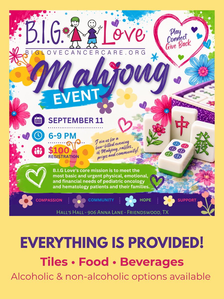 BigLoveCancer's tweet photo. Just bring yourself! We’ll provide the Mahjong tiles, food, and beverages. No experience? No problem! Whether you’re a Mahjong pro or just learning the game, everyone is welcome. 🀄️💗
https://t.co/GTH2HEV4F6
#MahjongForACause #PlayForAPurpose #Mahjong #GiveBack #BIGLove https://t.co/j2jUdYfsVC