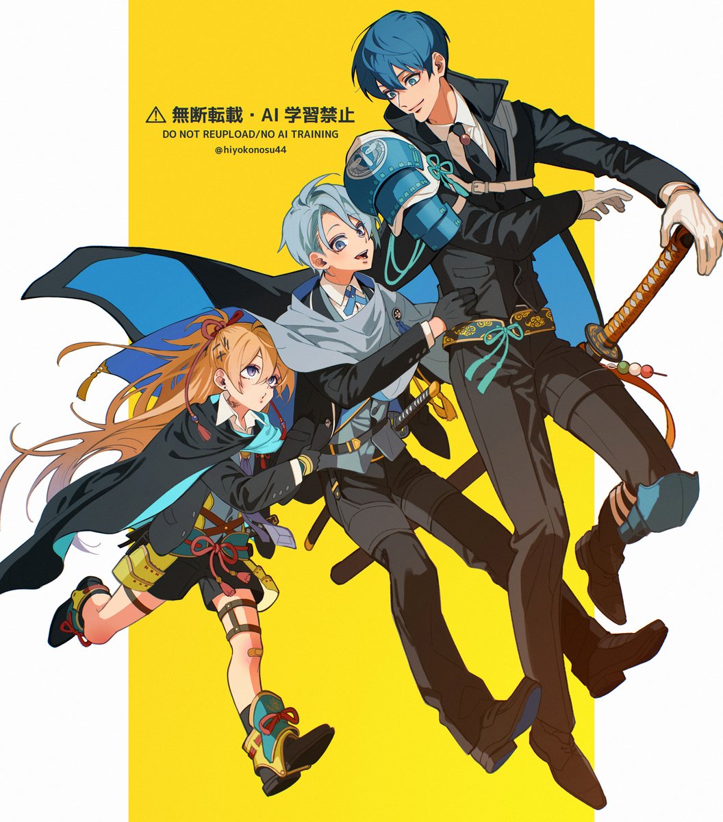 hiyokonosu44's tweet photo. 長船フェス開催おめでとうございます＆ありがとうございます🥳🎉

弊本丸長船の裏地青い子たちが残暑おバグり申し上げます！(小竜くん、長義くん、謙信くんの刀種バグ)

#OSAFUNE_SUMMER_FES_2026 https://t.co/nNY1XuITvq