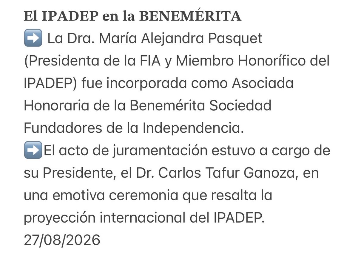 InstitutoIPADEP's tweet photo. 𝐄𝐥 𝐈𝐏𝐀𝐃𝐄𝐏 𝐞𝐧 𝐥𝐚 𝐁𝐄𝐍𝐄𝐌𝐄́𝐑𝐈𝐓𝐀
 #ipadep #Incorporacion #Abogadosperuanos #abogadosargentinos #Benemérita #AsociadaHonoraria https://t.co/EuOjzpVnEr