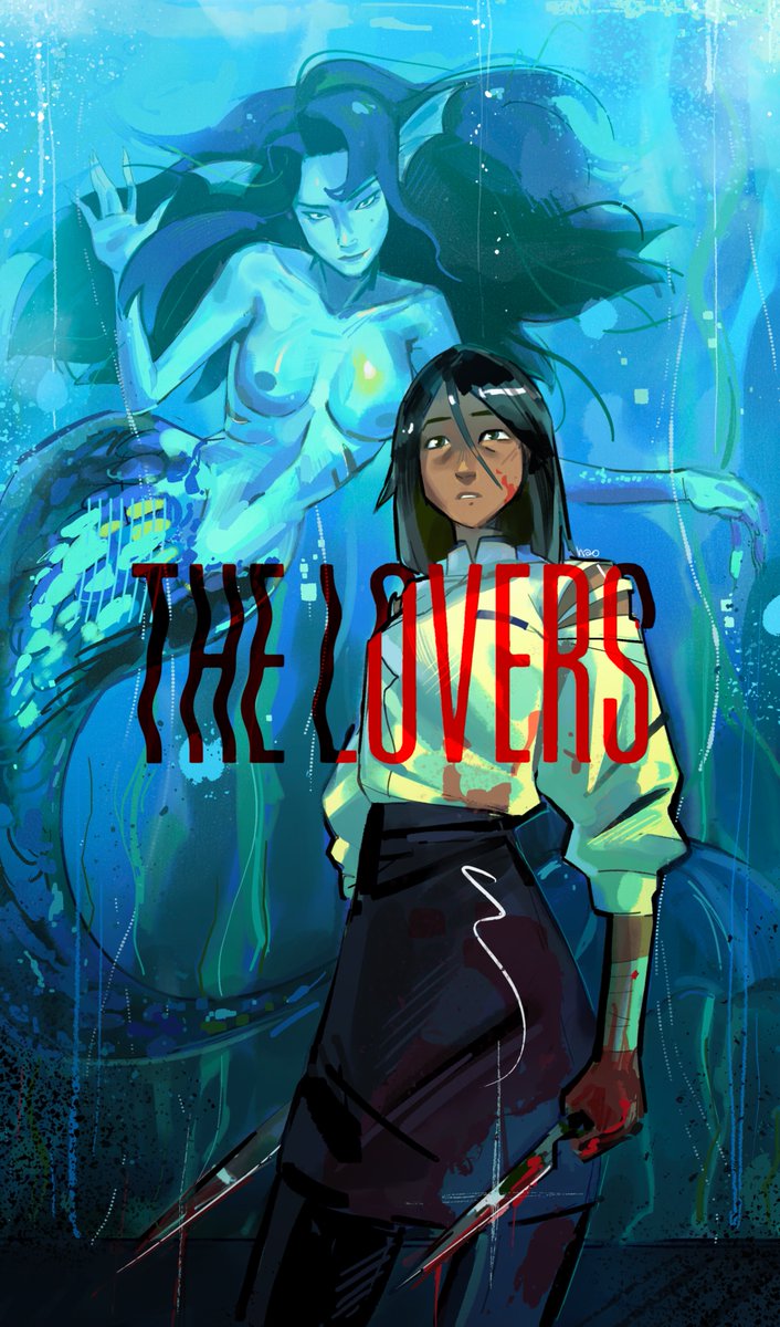 hao0047's tweet photo. the siren and the sushi chefff🐟 

been looking forward to the lovers for a while so made a lil painting to celebrate! ^_^ https://t.co/CYJiEetqUp