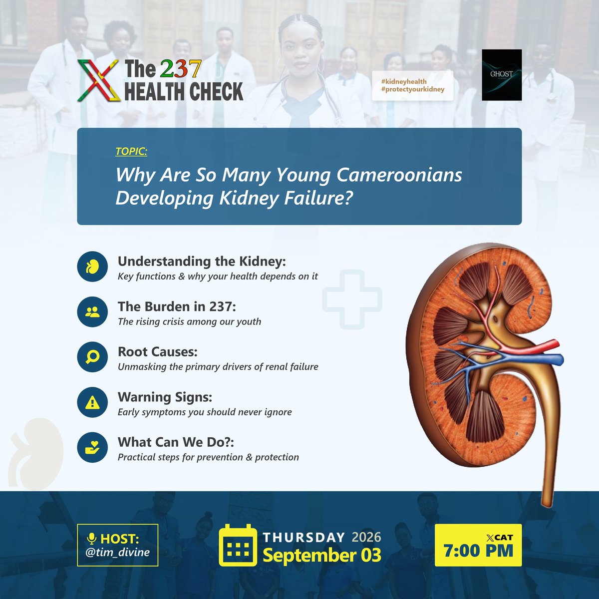 tim_divine's tweet photo. Now that you’ve listed all the things you don’t like (or not) from members of the opposite side , let’s talk about the things your KIDNEYS don’t like
On Thursday Sept 3rd, we get to learn about the kidneys and how to keep them healthy
#237HealthCheck
#kidneyhealth
Special shoutout to the team behind this @valazat @Ivo_Wochesi , @K_Mariant , @OBangwaBoy , @NsaykilaElvis , @CNashSummer
