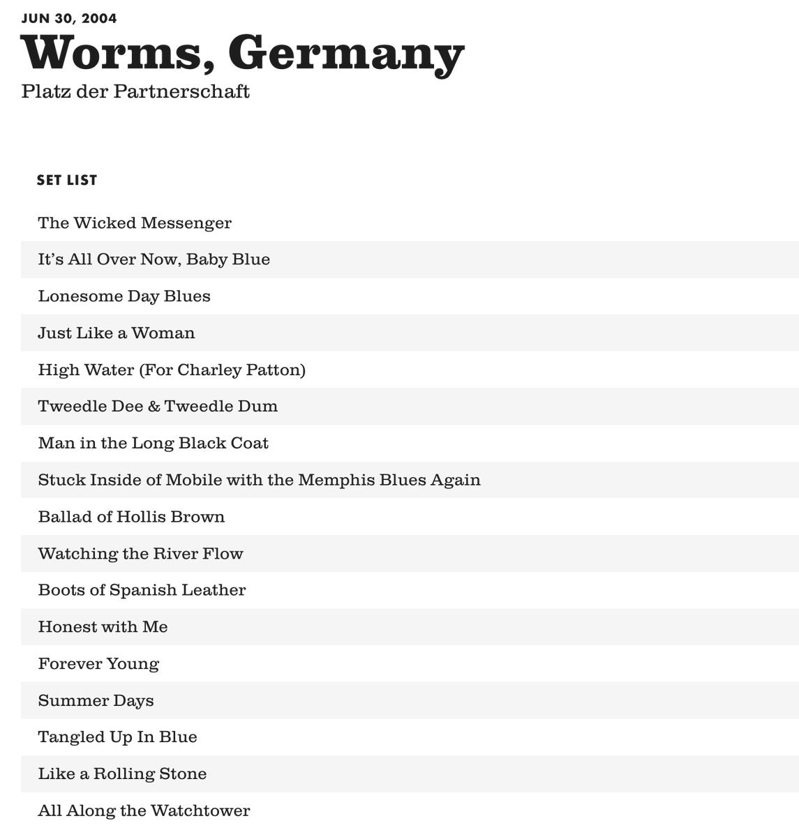 rayfp's tweet photo. TIL that Bob Dylan once played a city called Worms https://t.co/DP1JZYihC0